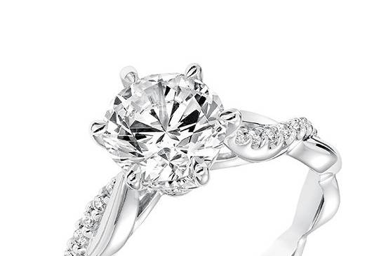 Style ArtCarved 31-V659GRW <br> Marnie.  Contemporary Diamond With Twisted Shank Engagement Ring.  Available in Platinum, 18K White or Yellow Gold, 14K White or Yellow Gold or Palladium.