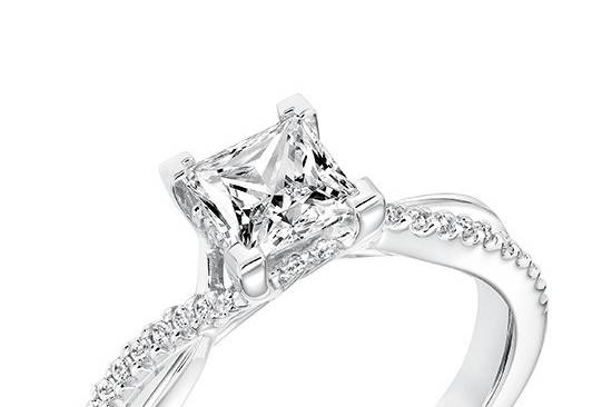 Style ArtCarved 31-V671ECW <br> Tate.  Contemporary Diamond With Twisted Shank Engagement Ring.  Available in Platinum, 18K White or Yellow Gold, 14K White or Yellow Gold or Palladium.