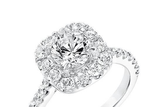Style ArtCarved 31-V734ERW <br> Frances, Classic Diamond Prong Set Halo Engagement Ring with Diamond Shank