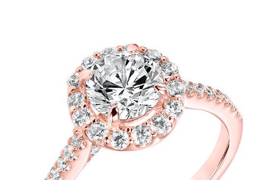 Style ArtCarved 31-V735ERRR <br> Judith, Classic Diamond Prong Set Halo Engagement Ring with Diamond Shank