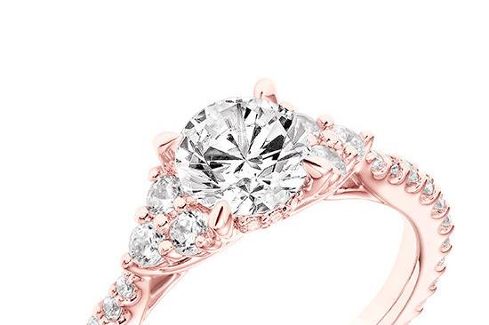Style ArtCarved 31-V743ERRR <br> CLIO, Classic Three Stone Cluster Diamond Engagement Ring with Diamond Shank