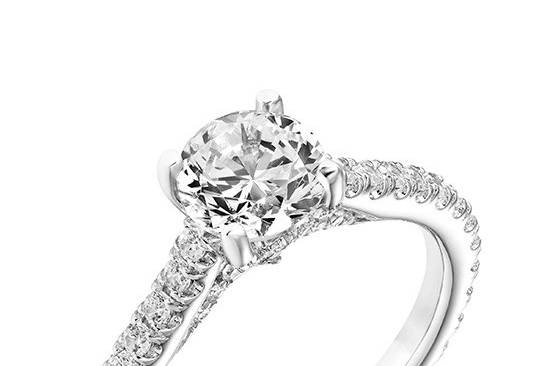 Style ArtCarved 31-V746ERW <br> ADRIENNE, Classic Diamond Prong Set Engagement Ring with Diamond Shank and Diamond Accented Gallery
