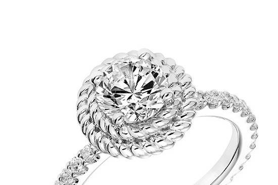 Style ArtCarved 31-V752ERW <br> KAYDENCE, Contemporary Double Rope Halo Engagement Ring with Diamond Shank and Rope Details in Gallery