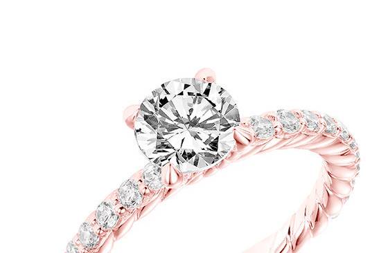 Style ArtCarved 31-V755ERRR <br> WREN, Contemporary Diamond Engagement Ring with Rope Prongs and Diamond Shank with Inside Rope Details