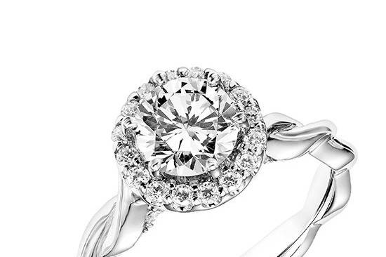 Style ArtCarved 31-V770ERW <br> LOGAN, Contemporary Diamond Halo Engagement Ring with Polished Twisted Shank