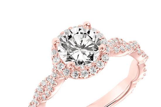 Style ArtCarved 31-V767ERRR <br> GIANNA, Contemporary Diamond Halo Engagement Ring with Diamond Twisted Shank