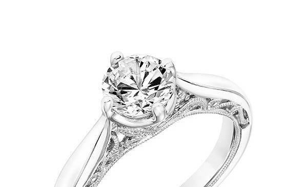 Style ArtCarved 31-V759ERW <br> GAYLA, Vintage Diamond Prong Set Engagement Ring with Polished Shank, Floral Filigree with Diamond Accents and Hand Milgrain Detail