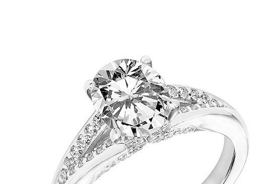 Style ArtCarved 31-V750GVW <br> AMITY, Classic Diamond Prong Set Engagement Ring with Split Shank and Surprise Diamonds