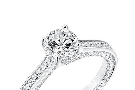 Style ArtCarved 31-V712ERW <br> Juno, Contemporary Diamond Prong Set Engagement Ring with Diamond Shank and Inside Diamond Twist Accent