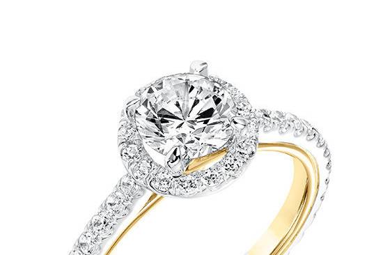Style ArtCarved 31-V707ERA <br> Quinn, Contemporary Diamond Halo Engagement Ring with Diamond Shank and Inside Twist Accent