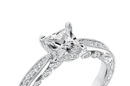 Style ArtCarved 31-V683ECW <br> Minnie.  Vintage Diamond Hand Engraved and Milgrain Engagement Ring.  Available in Platinum, 18K White or Yellow Gold, 14K White or Yellow Gold or Palladium.