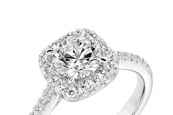 Style ArtCarved 31-V644ERW <br> Liv.   Classic Diamond Halo Engagement Ring.  Available in Platinum, 18K White or Yellow Gold, 14K White or Yellow Gold or Palladium.