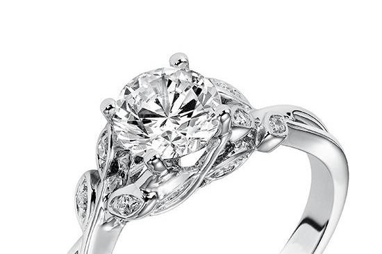 Style ArtCarved 31-V317ERW <br> CORINNE, Diamond engagement ring with round center stone and diamond enhanced band