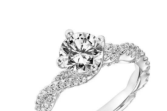 Style ArtCarved 31-V772ERW <br> BECCA, Contemporary Diamond Engagement Ring with East-West Prongs and Diamond Twisted Shank