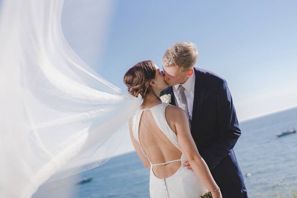 Beach bride and groom