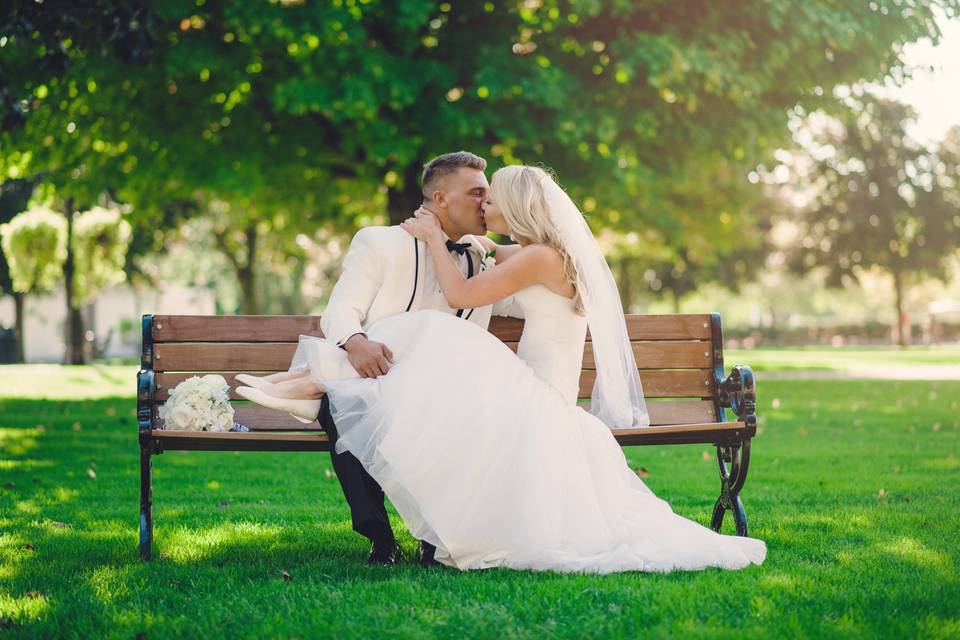 Bride and Groom in Park