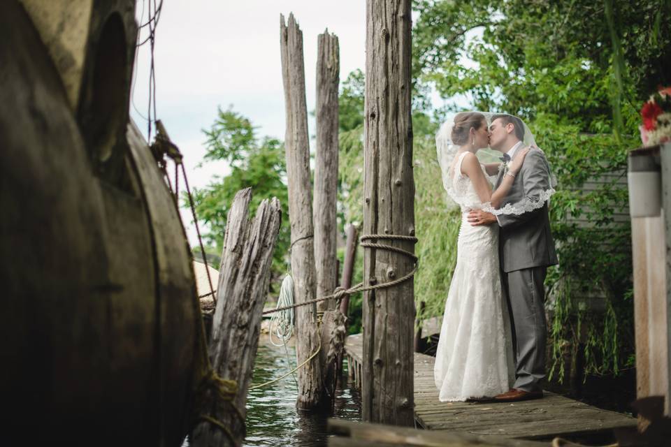 Bride and Groom on dock