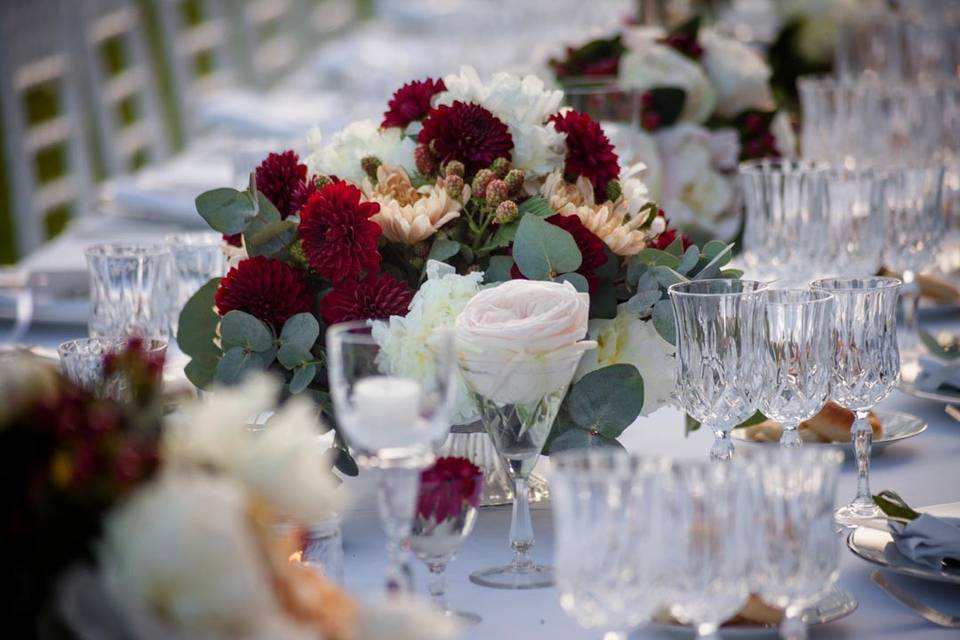 Table setup with floral centerpiece