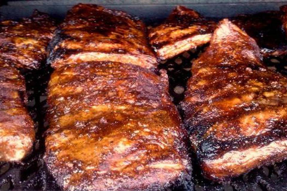 Smoked barbecue pork spare ribs