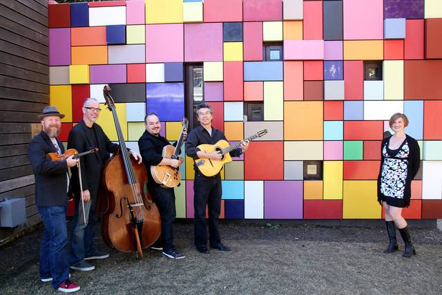Swing Rendezvous, gypsy jazz quintet. Photo by Pin Lim/Forest Photography.