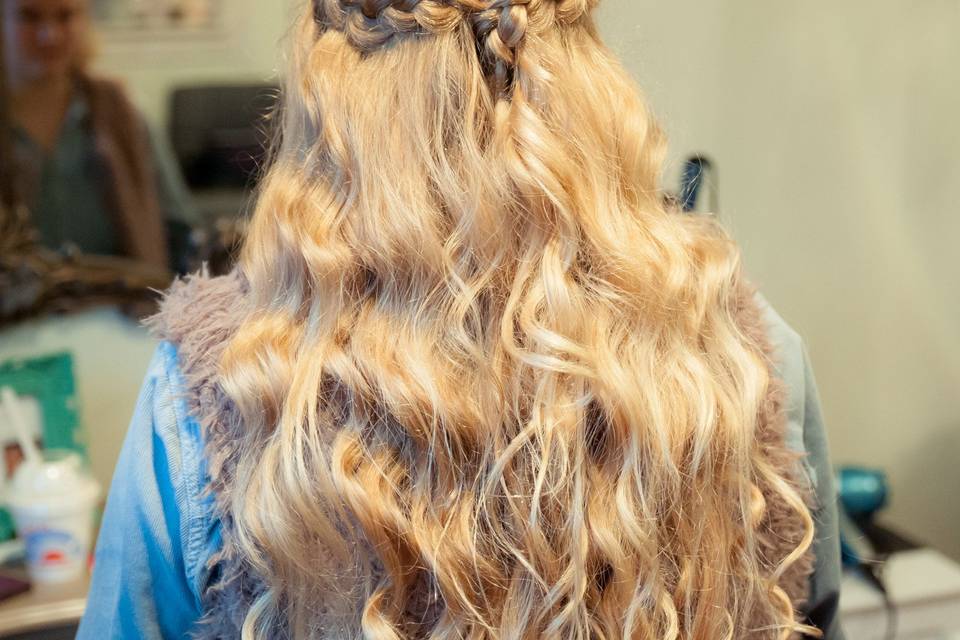 Romantic curls and half-up braid