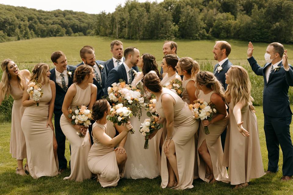 Wedding party laughing