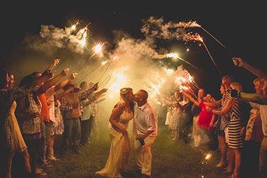 Celebrating the newlyweds with sparklers
