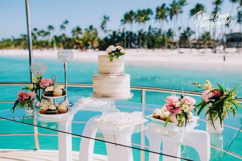 Wedding cake on a private boat