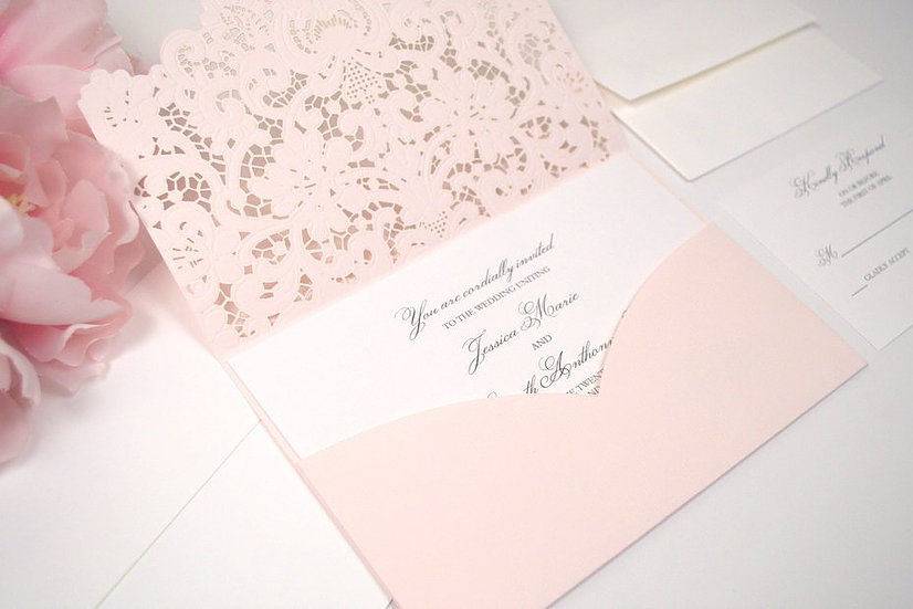 Graceful Lace Laser Cut Pocketfold Wedding Invitation