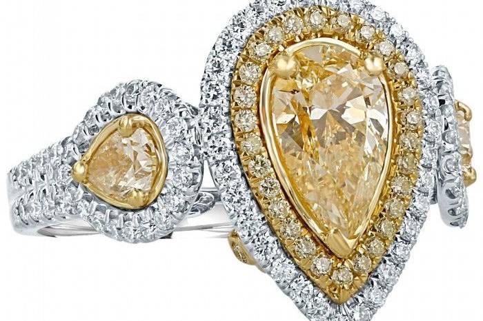 GIA 2.25 TCW Pear Shaped Yellow Diamond Engagement Ring 18k White GoldSku #: ER 594-549-1.02GIA