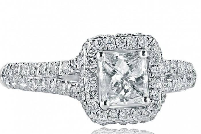1.13 TCW Princess Cut Diamond Engagement Ring 18K White GoldSku #: ER 450-0.60