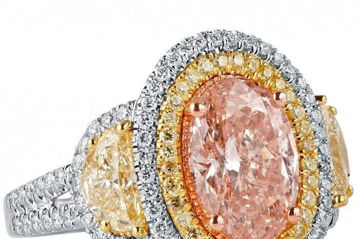3.66 TCW Pink Oval Cut Half Moon Side Diamond Engagement Ring 18k White GoldSku #:ER 580-549-2.03