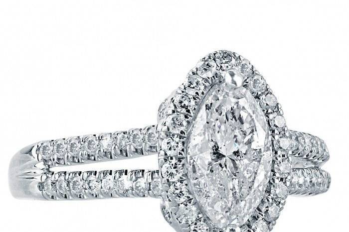 1.64 TCW Marquise Cut Diamond Engagement Halo Ring 14k White GoldSku #:ER 546-550-1.10
