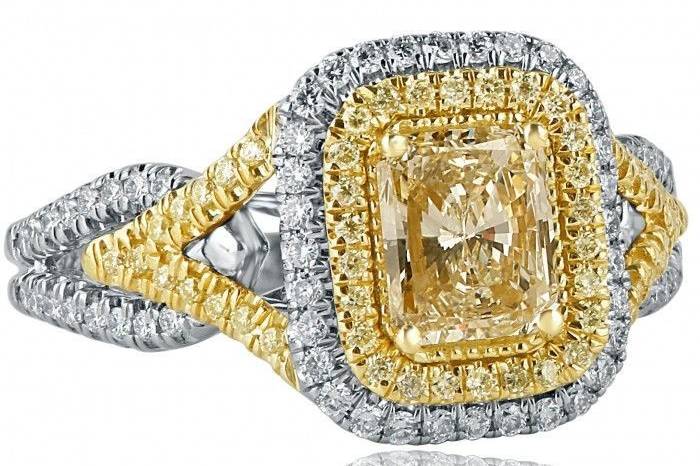 1.64 TCW Radiant Cut Yellow Diamond Engagement Ring 18k White GoldSku #: ER 588-587-1.01