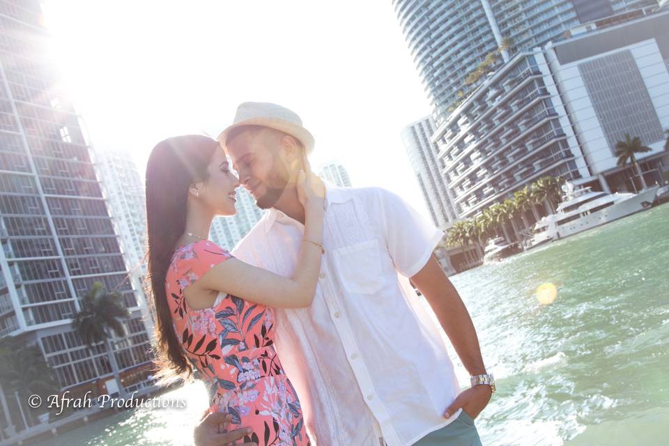Sunlit embrace by the water