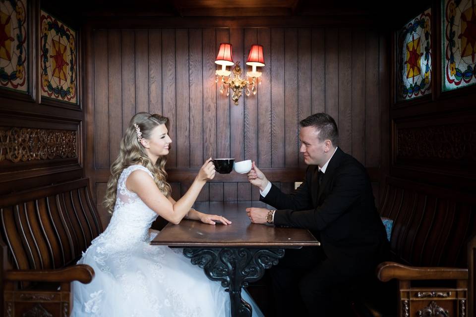 Wedding Couple Drinking Tea