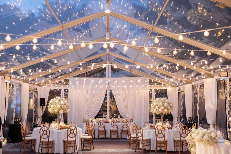 Clear tent with lights