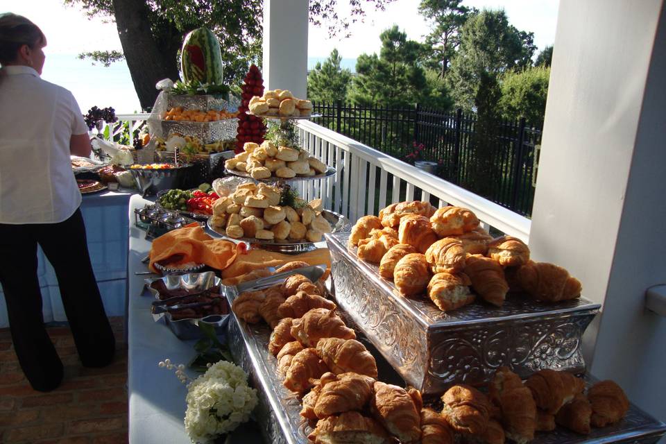 Bread assortment on buffet table