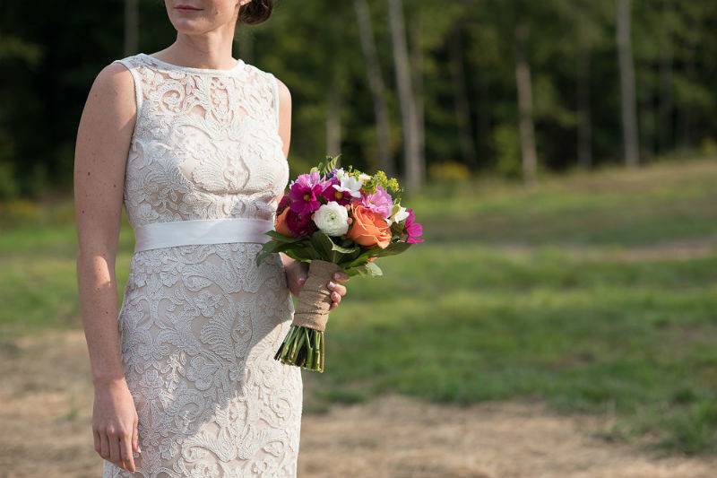 Bridal dress and bouquet