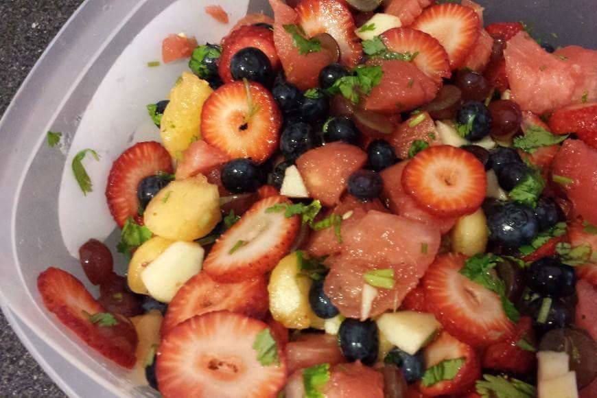 Mixed fruit salad infused with tequila