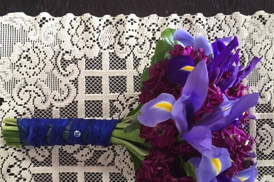 Blue & purple iris and plum stock
