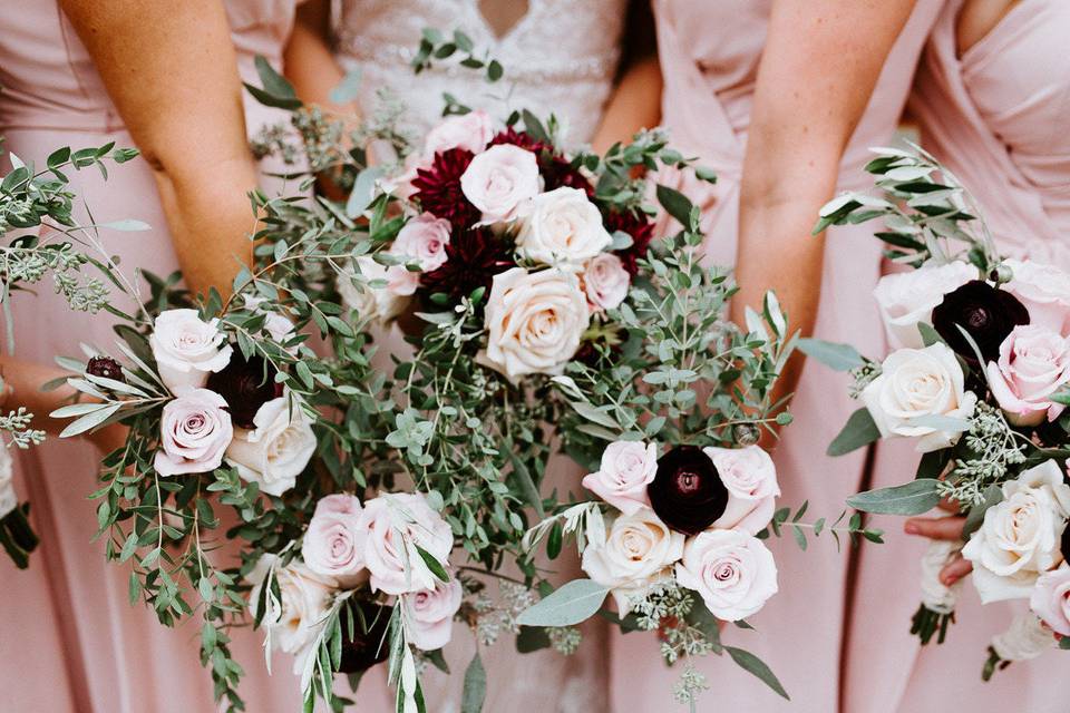 Burgundy & blush bridal party