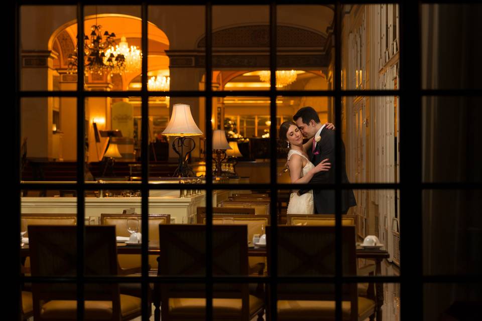 Bride and Groom Window Shot