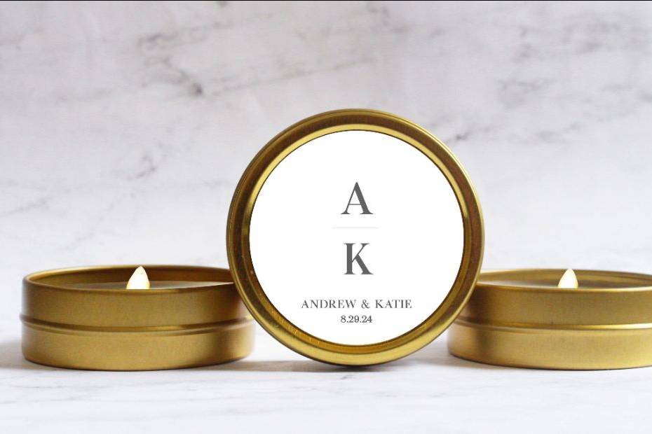 Simple gold tin candle favors