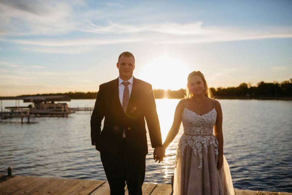 Bride & groom at sunset