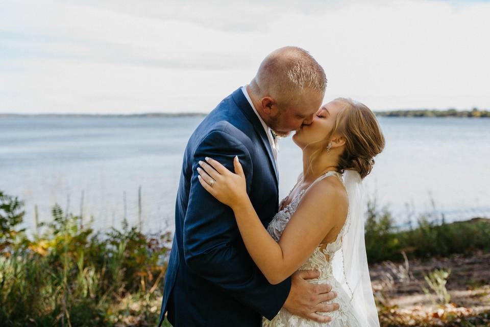 Bride and groom at the lake