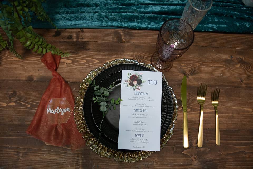 Jewel toned table scape