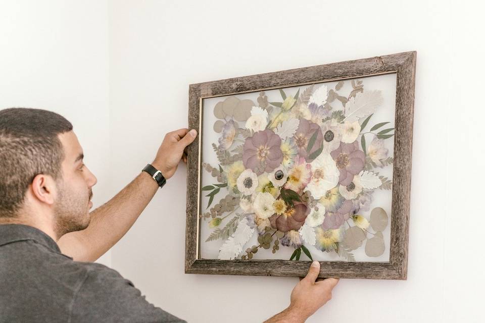 Hanging up the barn wood frame