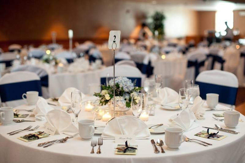 Table setup with flower centerpiece