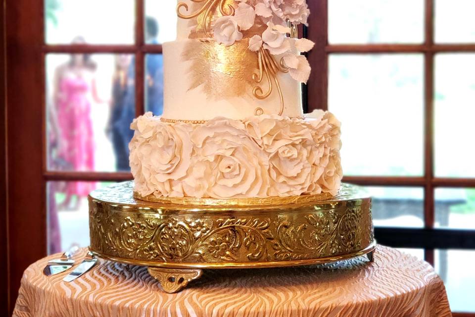 The Bake More: Gold Engagement Cake with Peonies – Edible Gold Paint,  Gunging and Easy Ruffled Cake Drum